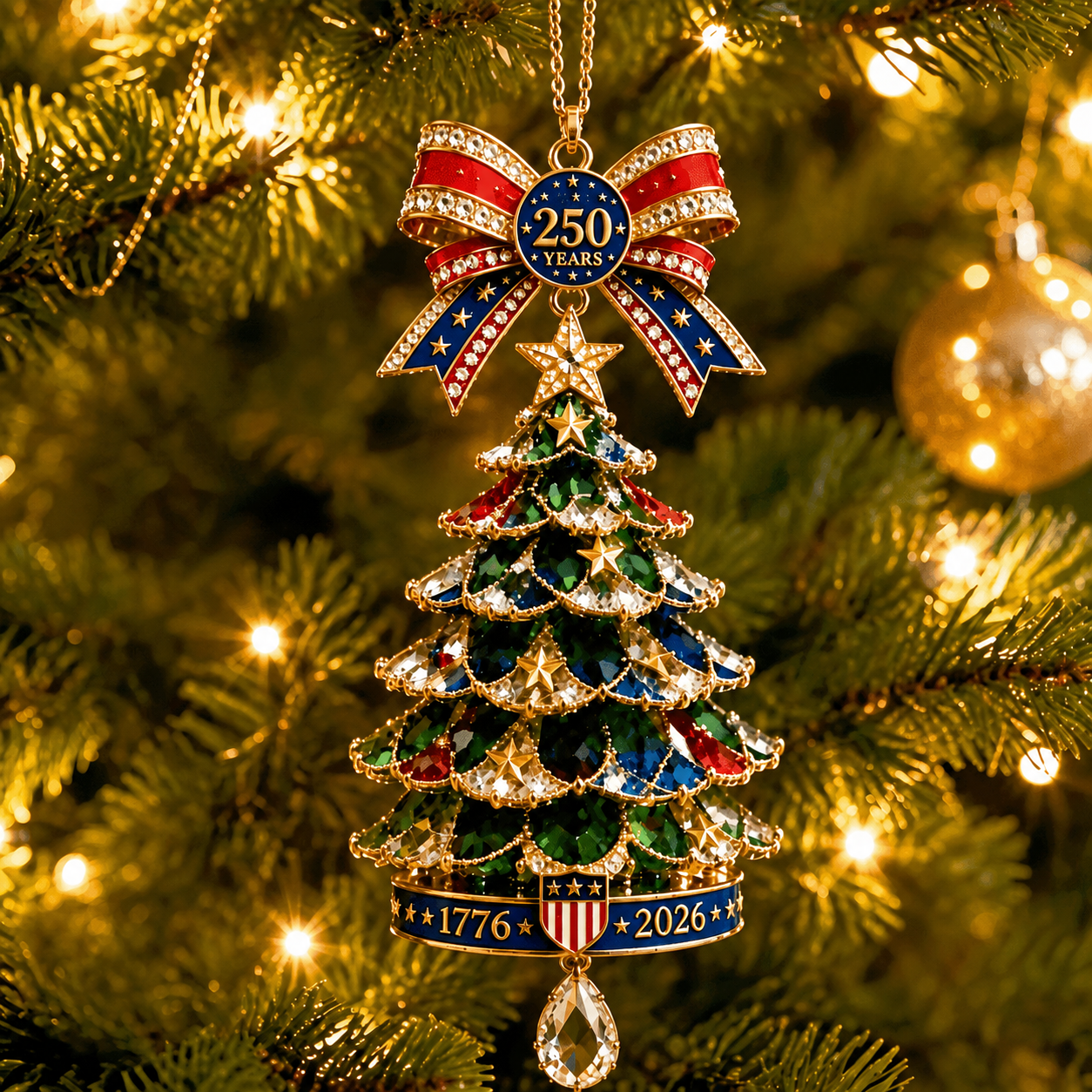 🎄250th Anniversary Jeweled Christmas Tree Ornament (1776–2026)